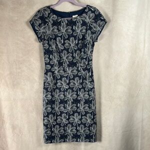 J. Crew Factory Navy White Floral Basket Weave Dress 4 Wedding Guest Preppy